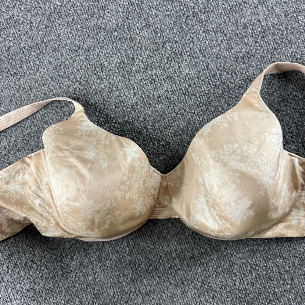 Bali T-Shirt Bra Womens 42D Beige Floral Padded Underwire Lined Full Coverage‎